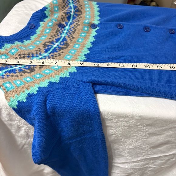 Talbots Vibrant Blue Cardigan with Brown Accents - Picture 7 of 8
